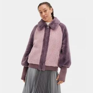 UGG Augusta Faux Fur Faux Shearling Baseball Jacket Size L